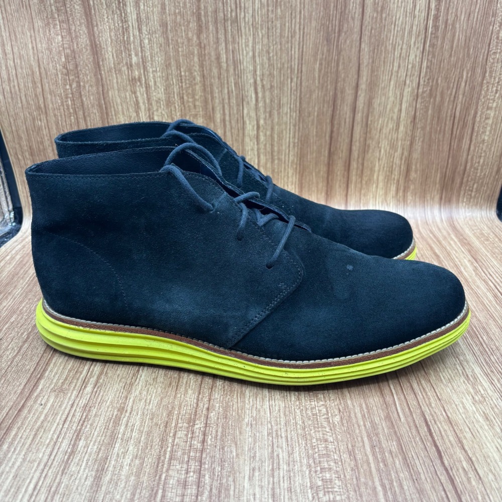 Cole Haan Lunargrand Chukka Black Mens Size 13‎ Suede Neon Yellow C11185